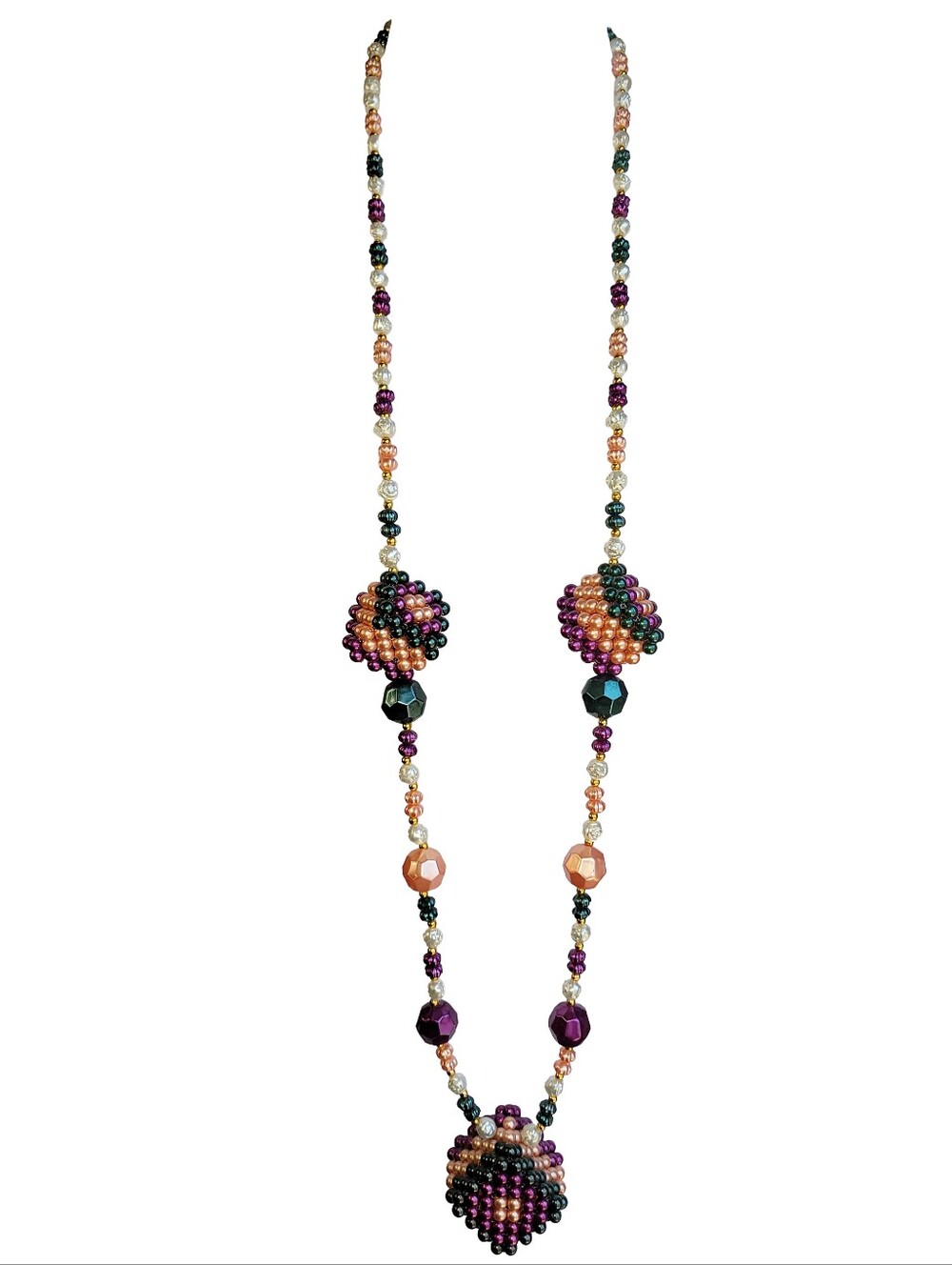 Handmade Artisan Geometric Beaded Necklace Purple & Orange